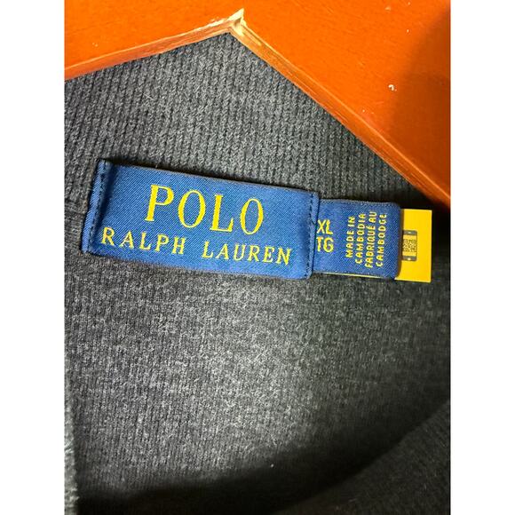 Ralph Lauren Polo Quarter Zip‎ Pullover Sweater Cotton Dark Gray Grey Mens XL - Picture 5 of 8